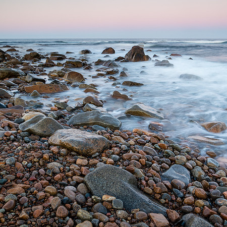 Dusk Rocks and Surf Back Shore