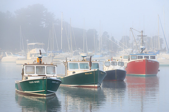 Lobster Boats in Fog Manchester Harbor